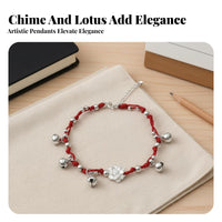 Boho Red String Bracelet, Handmade Lotus Chime Anklet, Lucky Charm Jewelry for Women & Men