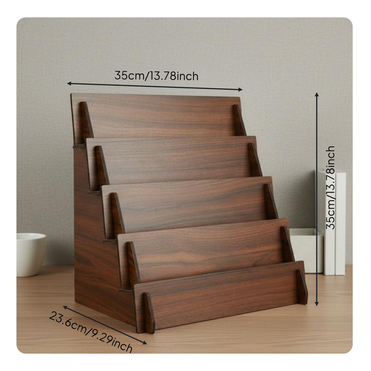 Wooden Card Display Solid Wood Wooden Greeting Card Holder Space Saving Stepped Countertop Organizer for Retail Counter, Office Desk