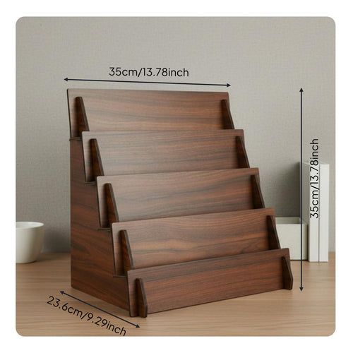 Wooden Card Display Solid Wood Wooden Greeting Card Holder Space Saving Stepped Countertop Organizer for Retail Counter, Office Desk