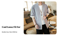 Loose Kimono Cardigan for Men, Chinese Style Summer Robe, Five-Quarter Sleeve, Pan Button, Relaxed Jacket