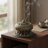 Metal Aromatic Resin Burner with Lid Multi-Functional Alloy Coil Aromatic Resin Burner Holder Antique Censer Promotes