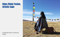 Ethnic Style Cape, Tibetan Travel Outfit, Knitted Shawl, Boho Poncho, Outdoor Scarf for Women