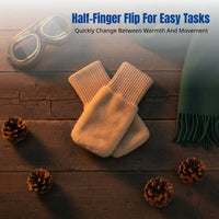 Korean Style Flip Cover Half Finger Gloves, Knitted Plush, Windproof, Autumn Winter, Cycling
