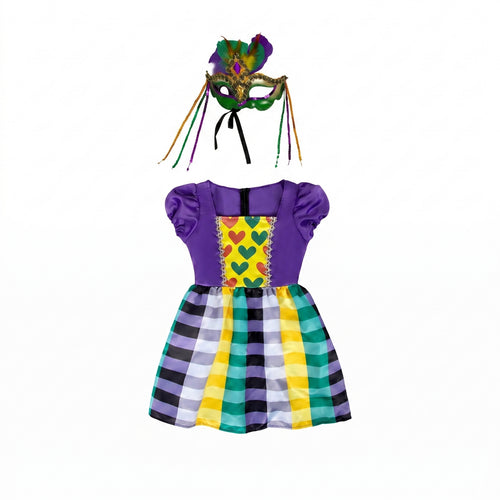 Carnival Costume Dress Glittery Plaid Costume Dress Feather-Like Accents