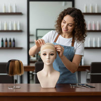 Hairpiece Display Head PVC Female Model Head with Makeup Lifelike Features for Salon