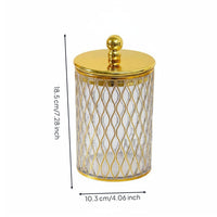 Gold Trim Canister Gilded Pattern Round Decorative Container Easy-Grip Lid Lidded Storage Jar for Dorm Room, Office Desk