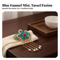 Chinese Design Tassel Hair Fastener Elegant Design Traditional Chinese Attire Tassel Hairpin Enamel Bead Barrette Handmade