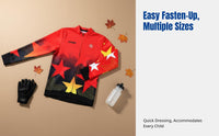 Autumn Winter Kids Cycling Jersey, Fleece Long Sleeve, Breathable, Unisex, Red, Full Zipper