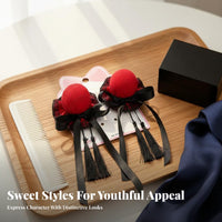2 Pieces Chinese Design Hair Fastener S Handmade Doll-Like Hair Bun Caps Chinese Design Bun Cover Ribbon Knot Accent Doll-Like