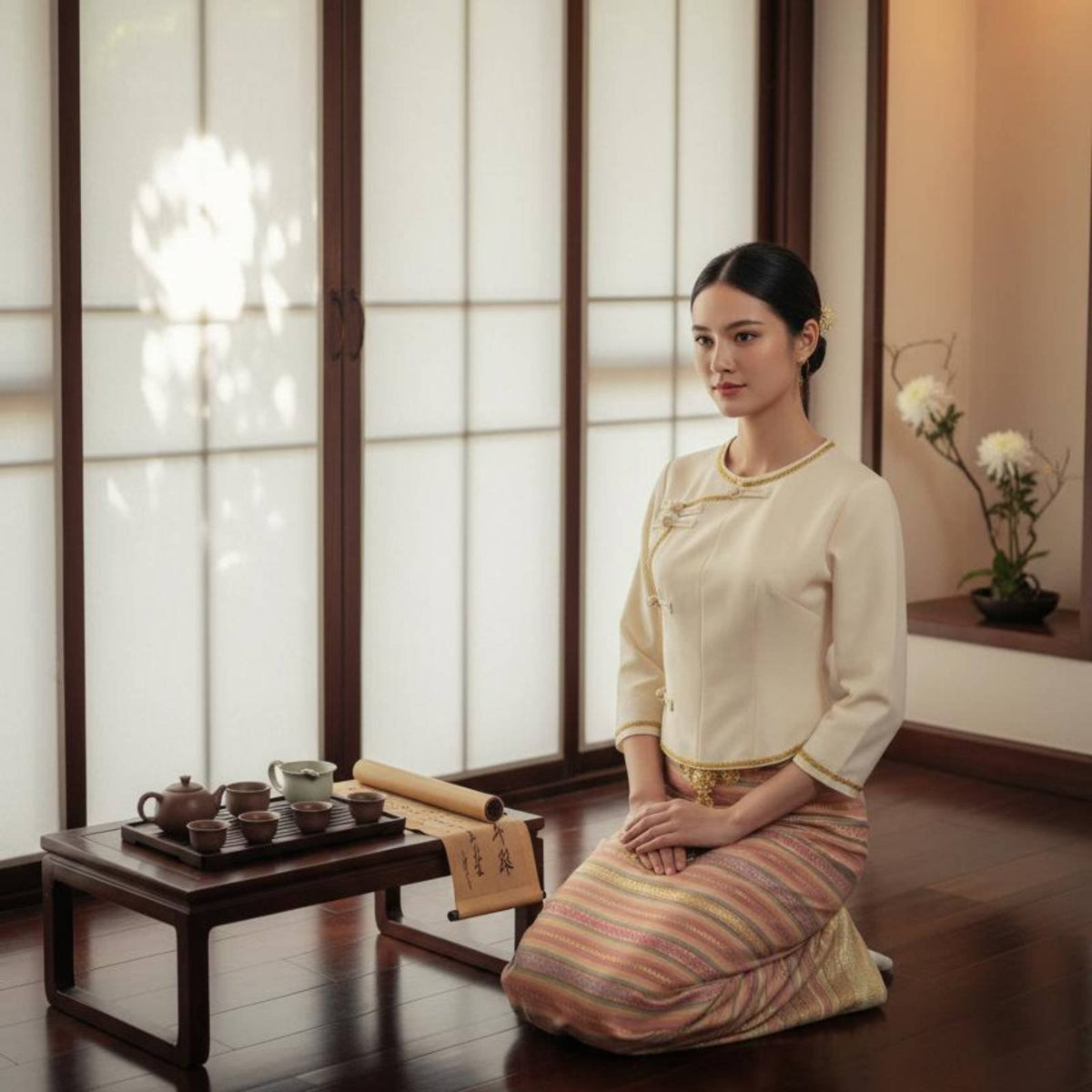 Dai Costume, Thai-Inspired Workwear, Xishuangbanna Tea Dress, Elegant Photo Uniform