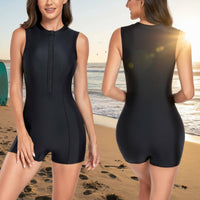 Front Zip Single-Piece Swimsuit UPF 50+ Sun Protection Zip Front Single Piece Swimsuit High Neck Shortie Wetsuit Built-in Bra