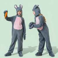 Youngster bunny Costume 4-Piece Set Soft Animal Jumpsuit Hooded Design Animal Outfit for Stage Performance, Parties