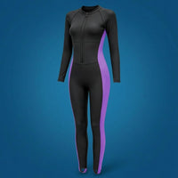 Full Body Rash Guard Built-in Padding Zip Front Swimsuit Long-Sleeve Swimsuit Shaping Look Swimwear Color Block for Swimming
