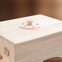 Cabinet-Style Warmth Application Box Arched Cutouts Wood Warmth Application Box Side Handle Botanical Warming Roll