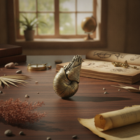 Ammonite Form Sculpture Brass-Toned Ammonite Form Ornament Textured Spiral Conch Figurine for Bookshelf, Tea Table