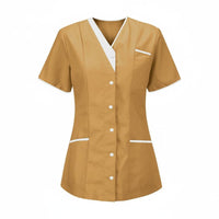 Short Sleeve Nurse Attire Shirt Contrast Trim Medical Top for Hospital, Nurses