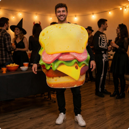Hamburger Costume Easy to Wear Burger Costume Realistic Print for Adults