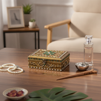 Carved Jewelry Box with Latch Handcrafted Look Wooden Jewelry Box with Mirror for Dresser, Bedside Table