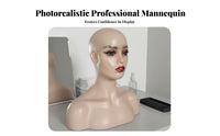 Pinnable Mannequin Head with Shoulders Pierced Ears Hairpiece Display Head Long-Lasting PVC for Stylists, Retailers, Salon, Shop Window