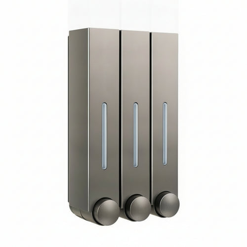 Three Chamber Soap Dispenser Silvery Finish Bathroom Supply Refillable
