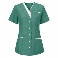 Short Sleeve Nurse Attire Shirt Contrast Trim Medical Top for Hospital, Nurses
