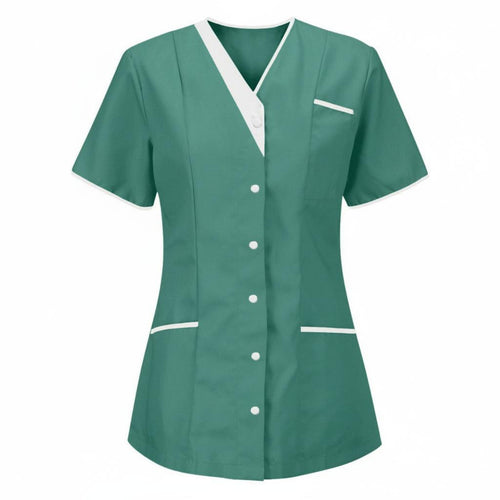 Short Sleeve Nurse Attire Shirt Contrast Trim Medical Top for Hospital, Nurses