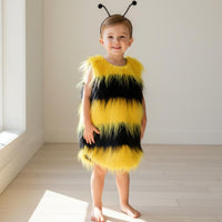 Kids Bee Costume Hooded Design Fuzzy Bee Vest Furry Texture for School Plays