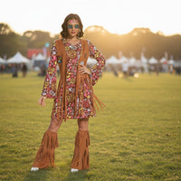 Hippie Costume Set Lightweight 70s Themed Outfit for Festivals