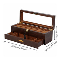 Two-Tier Watch Box Velvet Lined Glass Lid Watch Box Gold-Tone Hardware