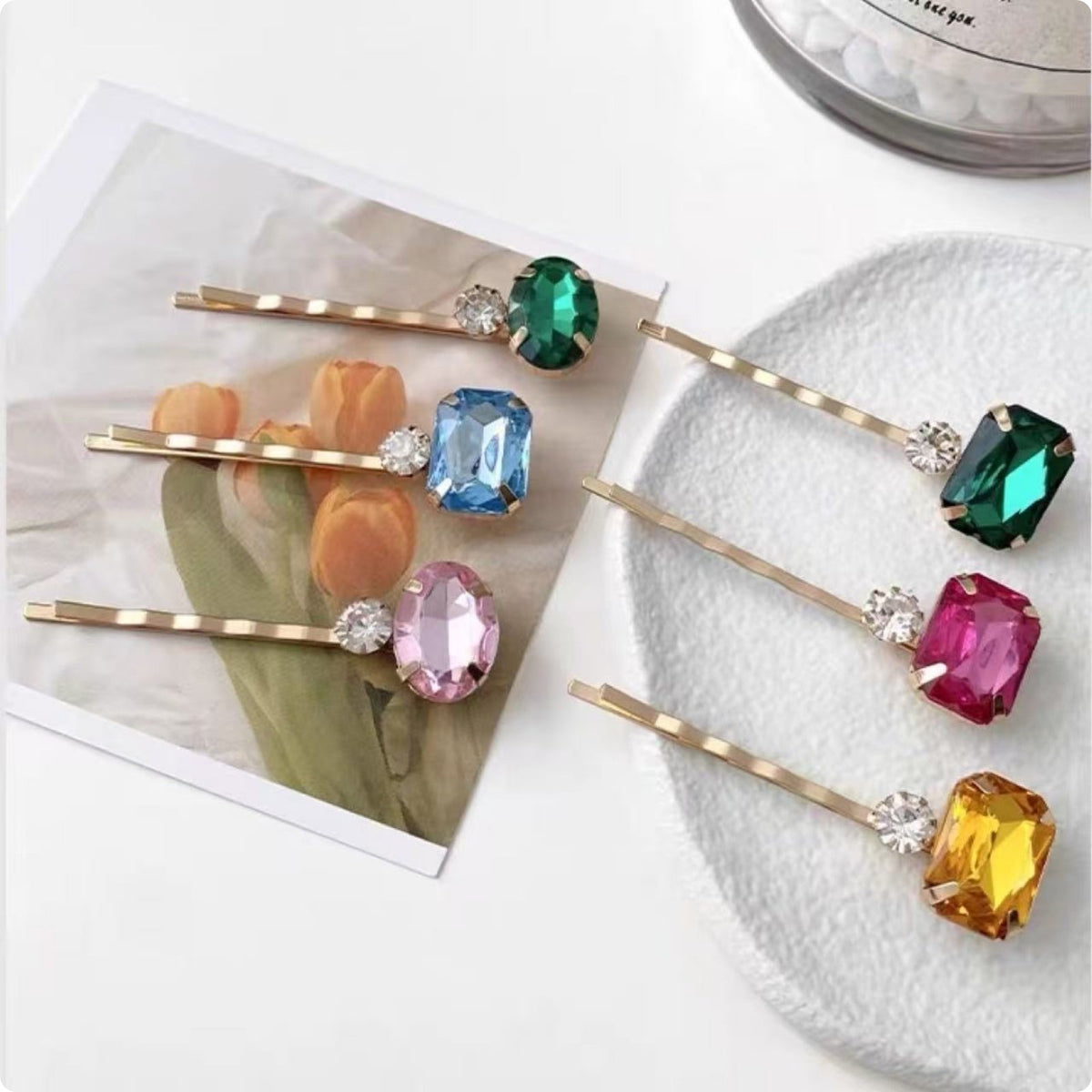 Colorful Crystal Hairpin Sweet Design Peacock Rhinestone Barrette Non Slip