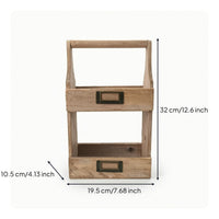 Two-Tier Storage Box Rustic Wooden Organizer Portable for Desk, Kitchen Counter