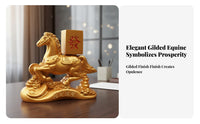 Sand Gold Finish Chinese Astrological Horse Ornament Metal Craft Chinese Astrological Horse Sculpture Auspicious Gift for Desktop, Office
