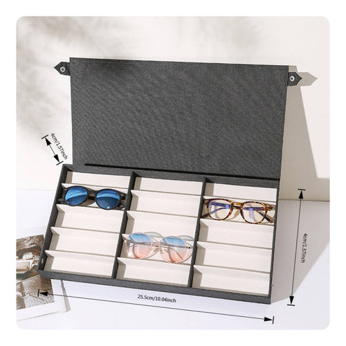 15 Slot Glasses Case Soft Textile Plush Interior Eyewear Collection Box