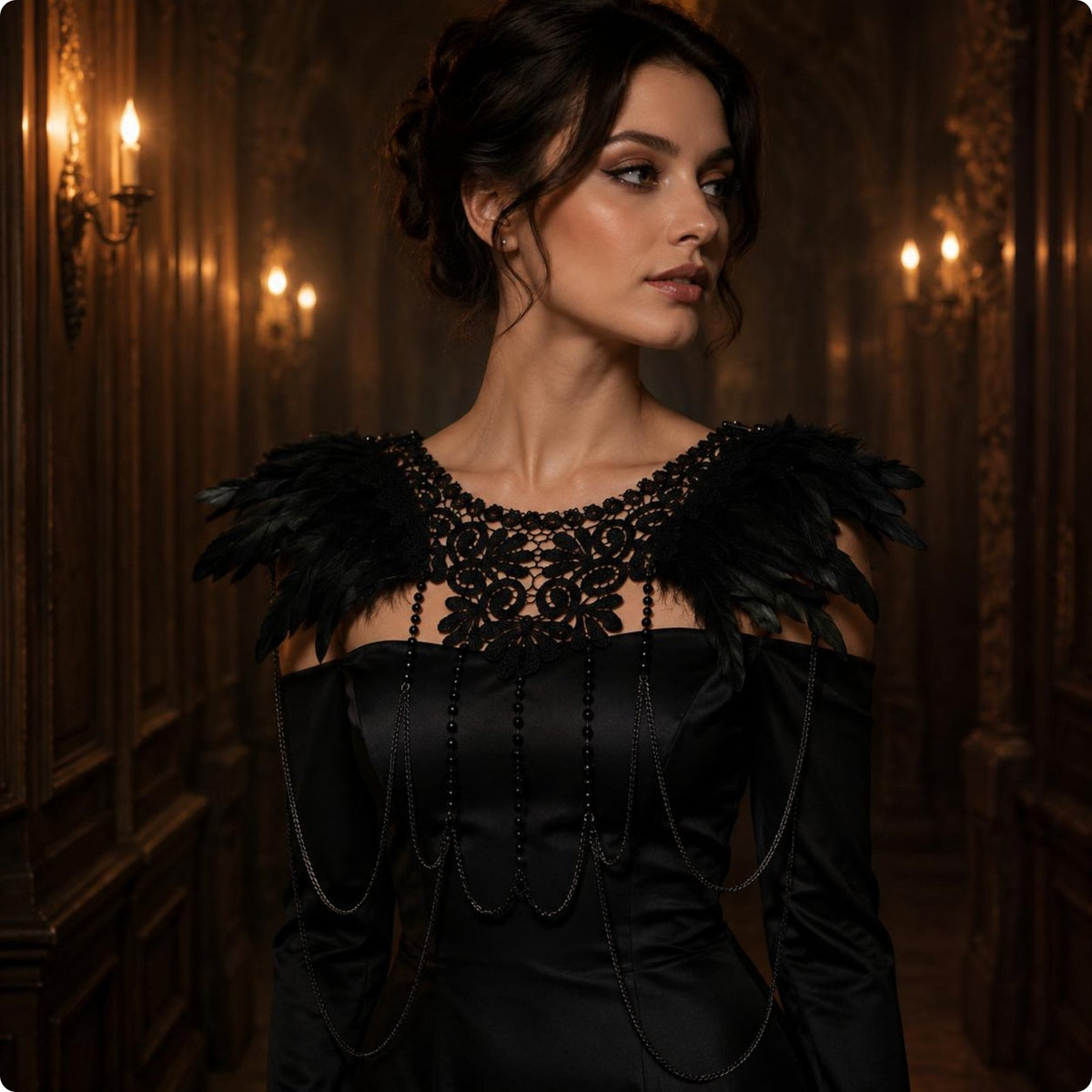 Lace Feather Shawl Medieval-Inspired Aesthetic Feather Shoulder Cape Luxury Look