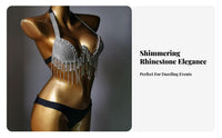 Adjustable Straps Rhinestone Tassel Bikini Push Up Design Shimmering Nightclub Bikini for Dancers, Young Adults, Nightclubs, Club