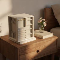 Rotating Jewelry Box Multiple-Drawer Jewelry Storage Box with Hooks Compact Organizer for Dresser, Bedroom