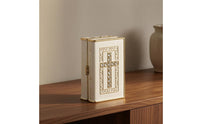 Book-Shaped Jewelry Box White Cross Jewelry Box Textured Cover