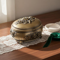 Vintage Metal Jewelry Box Giftable Round Metal Jewelry Box for Dressing Table