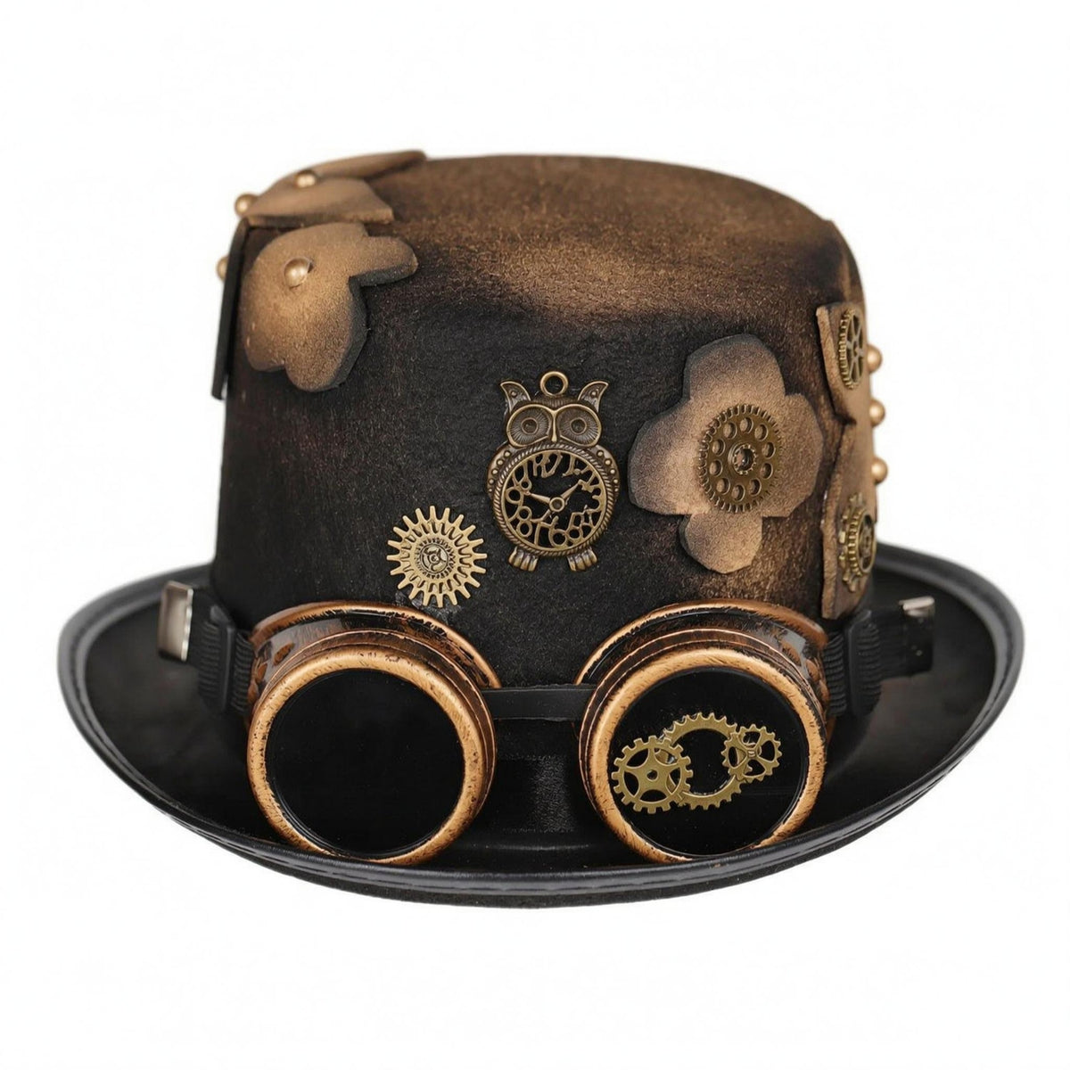 Eyepiece Top Hat Decorative Flower and Gear Headwear goldenGold Trim