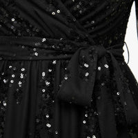 V Neck Evening Dress Plus Size Lantern Sleeve Gown Elegant for Banquet, Women