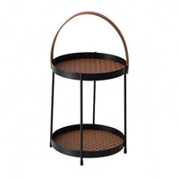 Round Tray Rack Black Metal Handle Basket Rack Iron for Countertop, Desktop