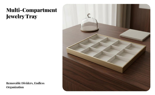 Jewelry Display Tray Gold-Tone Trim PU Leather Storage Tray PU Leather Jewelry Holder Elegant Design Long-Lasting Construction