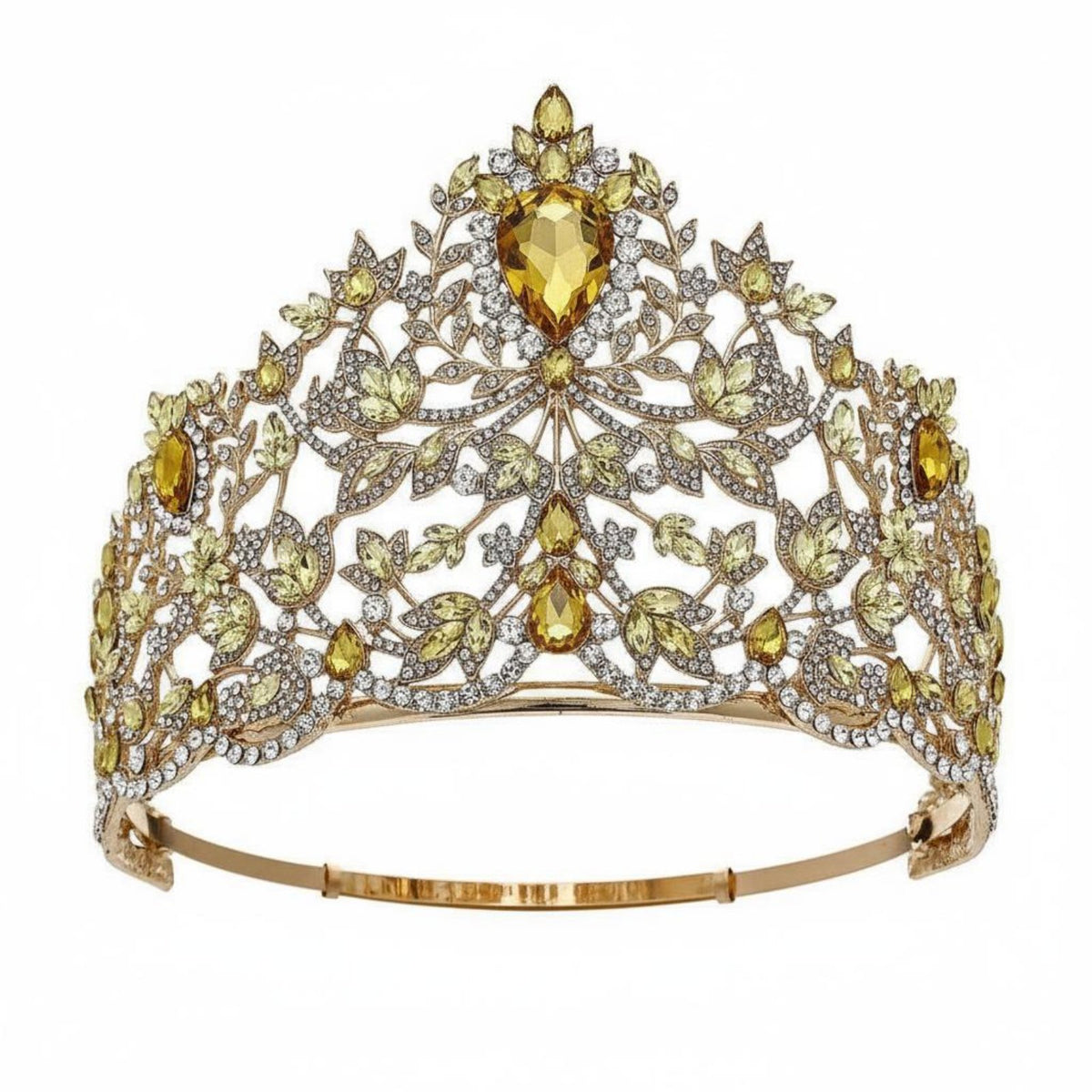 Baroque Pageant Crown Elegant Design Adjustable Queen Crown Sparkling Bridal Headpiece Luxury Look Full Circle Crystal Tiara