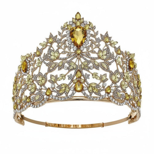 Baroque Pageant Crown Elegant Design Adjustable Queen Crown Sparkling Bridal Headpiece Luxury Look Full Circle Crystal Tiara