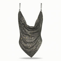 Chain Strap Cami Glittery Sequin Top Low-Cut for Party, Women