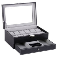 2-Tier Watch and Jewelry Box Debris-Resistant-Resistant 2-Tier Jewelry Organizer Men's Valet Box Secure Metal Clasp for Women