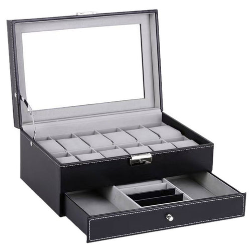 2-Tier Watch and Jewelry Box Debris-Resistant-Resistant 2-Tier Jewelry Organizer Men's Valet Box Secure Metal Clasp for Women