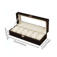 6 Slot Watch Box Padded Compartments Timepiece Organizer Clear Window