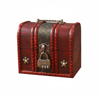 Red Wooden Storage Box with Lock Lockable Treasure Box Ideal Gift Vintage Wooden Treasure Chest for Desktop
