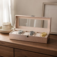 6 Slot Watch Box Front Clasp Glass Top Watch Box Soft Padded Interior